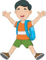 dessin animé petit garçon avec sac à dos vecteur