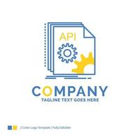API. application. codage. développeur. modèle de logo d'entreprise bleu jaune logiciel. lieu de modèle de conception créative pour le slogan. vecteur