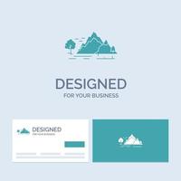 colline. paysage. la nature. Montagne. symbole d'icône de glyphe de logo d'entreprise d'arbre pour votre entreprise. cartes de visite turquoise avec modèle de logo de marque. vecteur