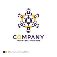 création de logo de nom de société pour la coopération. copains. Jeu. Jeux. en jouant. conception de nom de marque violet et jaune avec place pour le slogan. modèle de logo créatif pour petites et grandes entreprises. vecteur