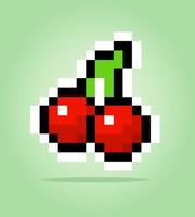 pixel 8 bits cerise. fruits pour les actifs de jeu en illustration vectorielle. vecteur