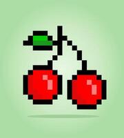 pixel 8 bits cerise. fruits pour les actifs de jeu en illustration vectorielle. vecteur