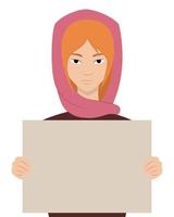 affiche entre les mains d'une femme. protestations iraniennes. liberté. arrêter la violence. hijab rose. vecteur