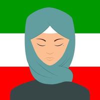 portrait d'une femme. hijab bleu. drapeau iranien. une femme avec un grain de beauté. vecteur