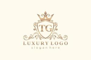 modèle initial de logo de luxe royal de lettre tg dans l'art vectoriel pour le restaurant, la royauté, la boutique, le café, l'hôtel, l'héraldique, les bijoux, la mode et d'autres illustrations vectorielles.