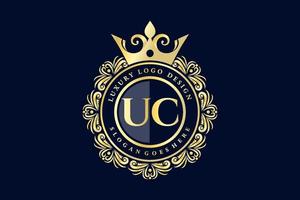 uc lettre initiale or calligraphique féminin floral monogramme héraldique dessiné à la main antique style vintage luxe logo design vecteur premium