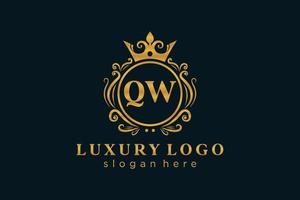 modèle initial de logo de luxe royal de lettre qw dans l'art vectoriel pour le restaurant, la royauté, la boutique, le café, l'hôtel, l'héraldique, les bijoux, la mode et d'autres illustrations vectorielles.