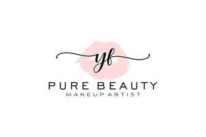 création initiale de logo préfabriqué pour les lèvres aquarelles yf, logo pour la marque d'entreprise de maquilleur, création de logo de boutique de beauté blush, logo de calligraphie avec modèle créatif. vecteur