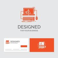 modèle de logo d'entreprise pour ordinateur. crash. Erreur. échec. système. cartes de visite orange avec modèle de logo de marque. vecteur