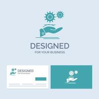 la solution. main. idée. équipement. symbole d'icône de glyphe de logo d'entreprise de services pour votre entreprise. cartes de visite turquoise avec modèle de logo de marque. vecteur