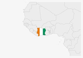 carte de la côte d'ivoire mise en évidence dans les couleurs du drapeau de la côte d'ivoire vecteur
