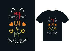 mon chat est mes illustrations de la Saint-Valentin pour la conception de t-shirts prêts à imprimer vecteur