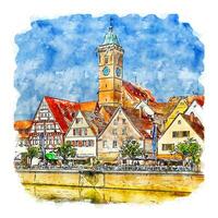 nurtingen allemagne croquis aquarelle illustration dessinée à la main vecteur