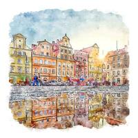 wroclaw pologne croquis aquarelle illustration dessinée à la main vecteur