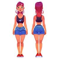 personnage de dessin animé de jeune femme vue avant et arrière vecteur