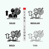 Succès. utilisateur. cible. atteindre. icône de croissance mince. habituel. ligne en gras et style de glyphe. illustration vectorielle vecteur