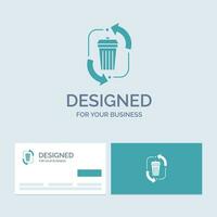 déchets. disposition. des ordures. la gestion. recycler le symbole d'icône de glyphe de logo d'entreprise pour votre entreprise. cartes de visite turquoise avec modèle de logo de marque. vecteur