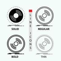 disque. dj. phonographe. enregistrement. icône de vinyle mince. habituel. ligne en gras et style de glyphe. illustration vectorielle vecteur