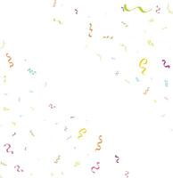 fond blanc abstrait vectoriel avec de nombreux petits morceaux de confettis colorés tombant et ruban. carnaval. décoration de noël ou du nouvel an fanions de fête colorés pour anniversaire. festival