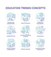 ensemble d'icônes de concept de gradient bleu tendances de l'éducation. innovations dans l'idée de processus d'apprentissage illustrations en couleur de ligne mince. symboles isolés. trait modifiable. vecteur