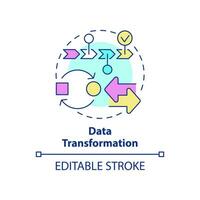 icône de concept de transformation de données. illustration de ligne mince d'idée abstraite de processus d'exploration de données. changer de format et de structure. dessin de contour isolé. trait modifiable. vecteur