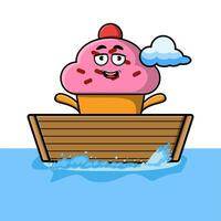 petit gâteau de dessin animé mignon monter sur le bateau vecteur