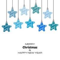 joyeux noël et bonne année fond avec des boules de noël bleues. arrière-plan vectoriel pour vos cartes de vœux, invitations, affiches festives.