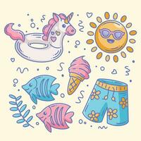 collection d'icônes d'été doodle en couleur vecteur