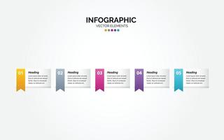 cercle de modèle d'infographie horizontal d'entreprise coloré avec 5 étapes vecteur