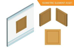 vecteur de fenêtre en bois isométrique sur fond blanc isolé, adapté à l'actif de jeu et à d'autres actifs graphiques