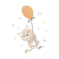 mignon petit chaton sur un ballon. illustration pour enfants pour affiches, impressions sur tissu et cartes pour enfants sur fond blanc. vecteur