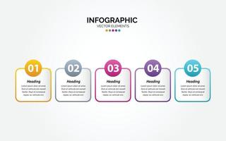 modèle de conception infographique horizontale. concept créatif en 5 étapes. peut être utilisé pour la mise en page du flux de travail. diagramme. bannière. création de sites web. illustration vectorielle vecteur