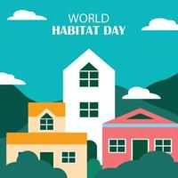 illustration graphique vectoriel d'un immeuble résidentiel dans les montagnes, avec un ciel bleu, parfait pour la journée internationale, la journée mondiale de l'habitat, la fête, la carte de voeux, etc.
