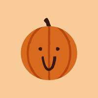 émoticône souriante de citrouille d'halloween, émoticône de visage orange mignon avec un large sourire fermé se tournant vers les joues. vacances d'octobre jack o lantern vecteur isolé.