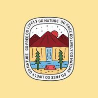 aller gratuitement aller animé aller nature conception camping montagne pour badge, autocollant, patch, conception de t-shirt, etc. vecteur