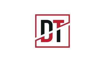 création de logo dt. conception initiale du monogramme du logo de la lettre dt en noir et rouge avec une forme carrée. vecteur pro