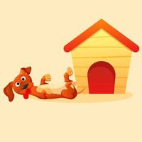 maison de chien de dessin animé avec drôle de chien couché derrière. teckel mignon vecteur