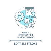 avoir une stratégie pour l'icône de concept turquoise de crypto trading. illustration de fine ligne d'idée abstraite de pointe de crypto-monnaie. dessin de contour isolé. trait modifiable. vecteur