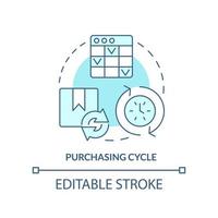 icône de concept turquoise de cycle d'achat. illustration de la ligne mince de l'idée abstraite de la stratégie d'approvisionnement. processus d'affaires. dessin de contour isolé. trait modifiable. vecteur