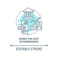 augmente le coût d'emprunt de l'icône de concept turquoise. taux d'intérêt élevé. illustration de la ligne mince de l'idée abstraite de l'inflation. dessin de contour isolé. trait modifiable. vecteur