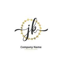 jk écriture manuscrite initiale et création de logo de signature avec cercle. beau design logo manuscrit pour la mode, l'équipe, le mariage, le logo de luxe. vecteur