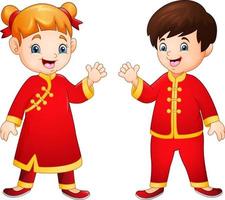 dessin animé mignon garçon et fille en costume chinois vecteur