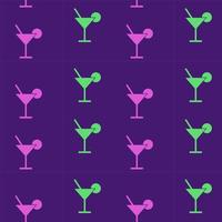 cocktail, modèle sans couture, vecteur. motif de verres en vert et rose sur fond violet. vecteur