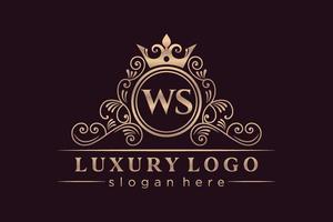 ws lettre initiale or calligraphique féminin floral monogramme héraldique dessiné à la main style vintage antique luxe logo design vecteur premium