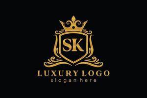 modèle de logo de luxe royal de lettre sk initial dans l'art vectoriel pour le restaurant, la royauté, la boutique, le café, l'hôtel, l'héraldique, les bijoux, la mode et d'autres illustrations vectorielles.