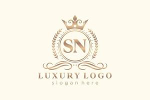 modèle de logo de luxe royal lettre initiale sn en art vectoriel pour restaurant, royauté, boutique, café, hôtel, héraldique, bijoux, mode et autres illustrations vectorielles.