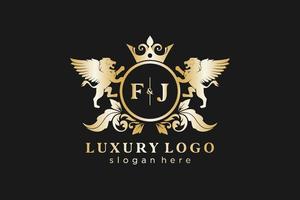 modèle initial de logo fj lettre lion royal luxe en art vectoriel pour restaurant, royauté, boutique, café, hôtel, héraldique, bijoux, mode et autres illustrations vectorielles.