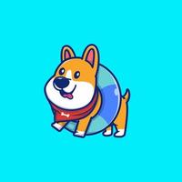 corgi mignon avec illustration d'icône de vecteur de dessin animé d'anneau de bain. concept d'icône de vacances animales isolé vecteur premium. style de dessin animé plat