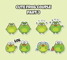 ensemble de couple kawaii mignon petite grenouille autocollant emoji en colère rire à haute voix émoticône vecteur