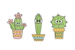 ensemble de cactus kawaii vecteur